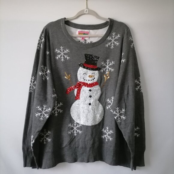 NWT Tipsy Elves Womens Gray Sequin Snowman Christmas Day Sweater Size XXL - Picture 1 of 6